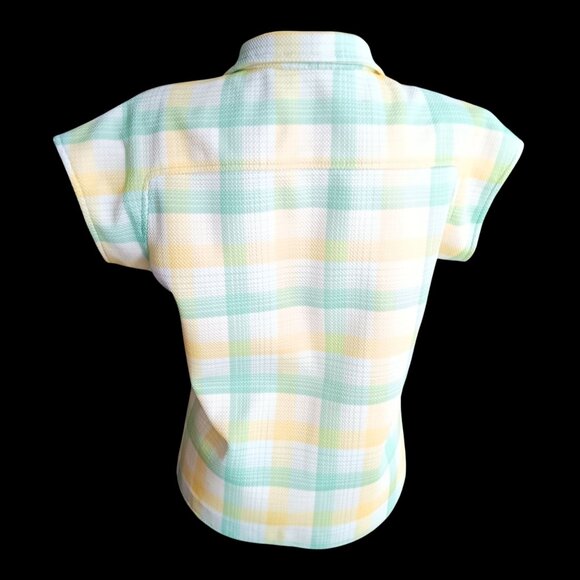 Vintage Womens Large Granny Top 1of1 Handmade Plaid Polyester Zip Neck Collared - Picture 5 of 7
